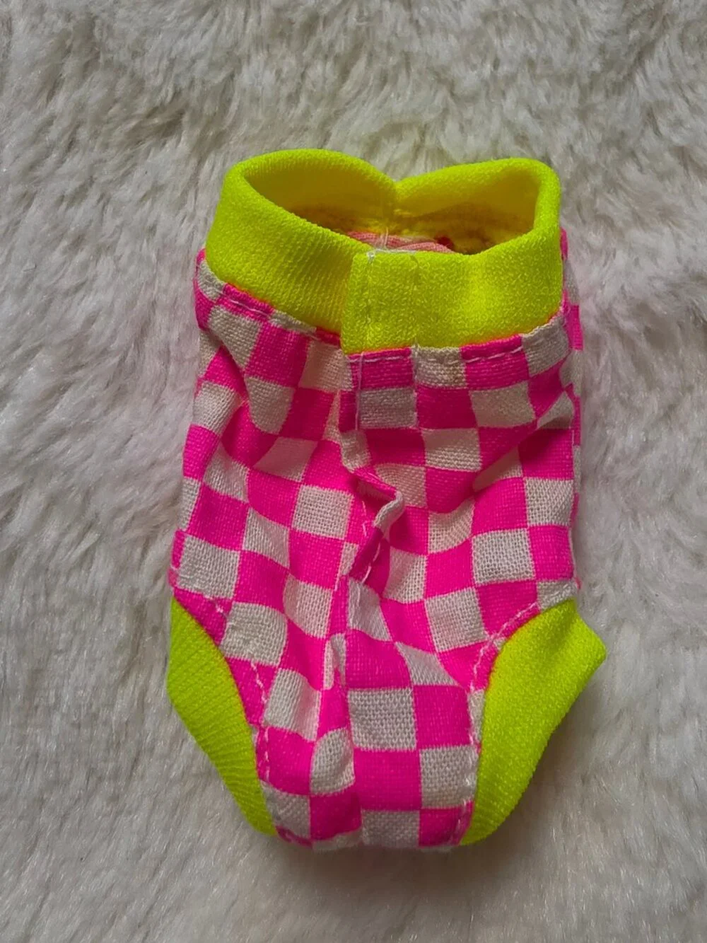 Vintage 90s Fashion Corner Doll Swimsuit Pink Neon Green Checkerboard One Piece